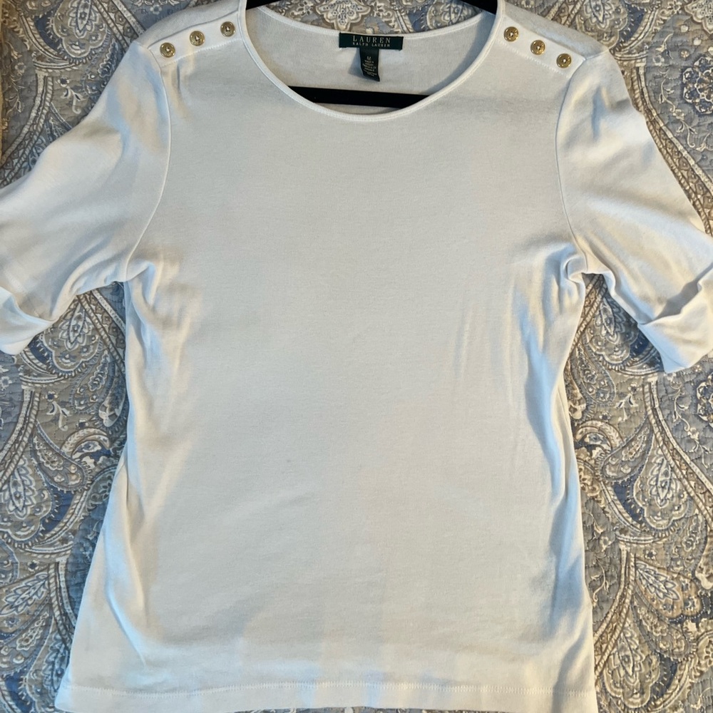 Ralph Lauren Cream Fitted Short Sleeve Blouse